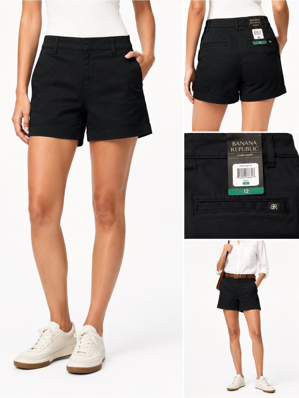 Banana Republic Black Chino Shorts NWT Size 12 Stretch Cotton
